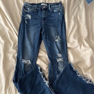Flying Monkey Distressed Dark Blue Flare Jeans
